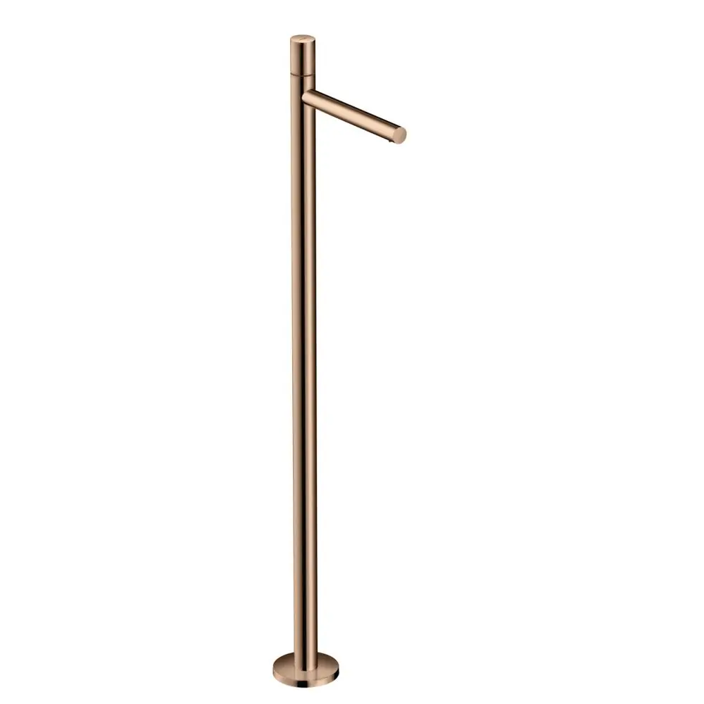 Bodenstehender Einhebel-Waschtischmischer in Polished Red Gold von AXOR, gerades Design mit seitlichem Griff, auf runder Basis montiert.